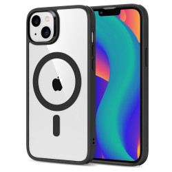 Apple iPhone 13/14 - Läbipaistev,mustade servadega silikoonümbris - Plastikust tagusega - 