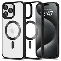 iPhone 16 Pro, must/läbipaistev MagFlex MagSafe ümbris.